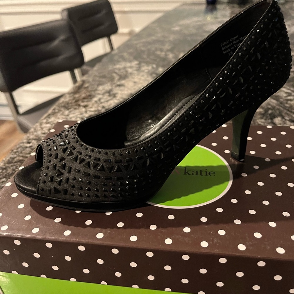 Kelly and Katie embellished peep toe heels
